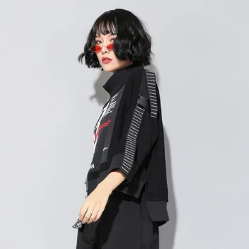 XITAO Drukāt Vēstuli, Modelis T-krekls Sieviešu Modes Jauns Džemperis Raibs augstu uzrullētu apkakli Wild, Joker Taisni Līdz 2019. gada Rudenī Tee ZLL4239