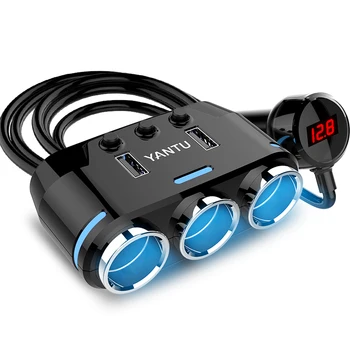 YANTU 12V-24V Automašīnas piepīpētāja Ligzdas Sadalītājs Plug LED USB Lādētāja Adapteri 1A+2.1 100W Spriegums Atklāšanas Tālrunis MP3 DV