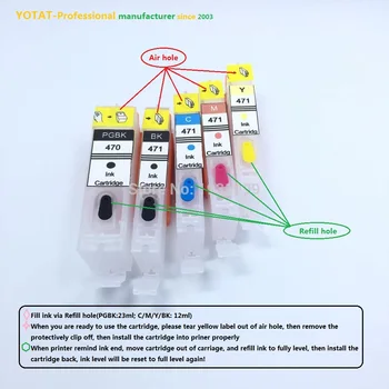 YOTAT 5gab Uzpildāmas tintes kasetnes PGI-470 CLI-471 PGI-470XL Canon MG7740 MG6840 MG5740 TS9040 TS8040 TS6040 TS5040
