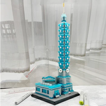 YZ 072 Pasaules Arhitektūras Taipei 101 Ēka Finanšu Centru 3D Modelis DIY Mini Dimanta Bloki Ēku Rotaļlieta Bērniem, kas nav Kaste