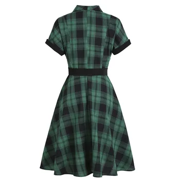 Zaļo Classic Anglijas Stilā Sarkanā krāsā Izšūta Kleita 50s 60s Retro Vintage Savukārt Apkakle Jostu Sievietēm-Line Gadījuma Midi Puse Kleitas