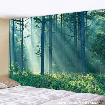 Zaļā Meža Gobelēns Lielu Koku 3D Fantāzija Augu Saules gaismas Dabas Ainavas Upes Bambusa Meža Sienas Karājas Mājas Dekoru