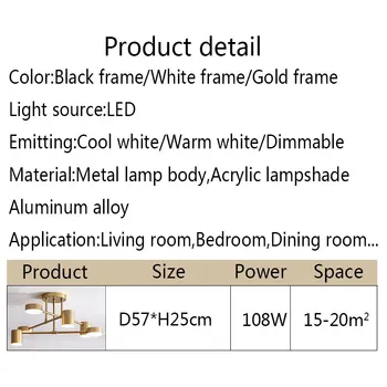 Zelta Black White LED Lustras, Lai Dzīvojamā Istaba Ēdamistaba Dekori Gaismas Karājas Apgaismojums Griestu Lustra, Mājas Iekštelpu Apgaismojums