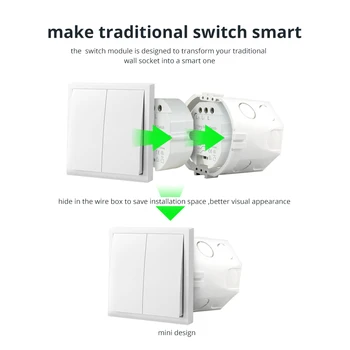 Zemismart Tuya WiFi Switch Module Mini Switch Bāzes Alexa, Google Home Kontroles 2 Bandas 2 Veidos