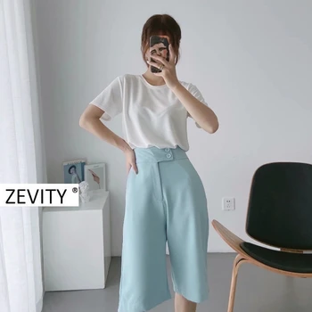 Zevity sieviešu konfektes krāsu biznesa kneeth garuma bikses sieviešu casual slim kabatas taisnas bikses biroja pantalones mujer P883