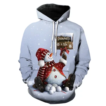 Ziemassvētku Sniegavīrs Drukāt pelēkā vārna Jaunu Vīriešu un Sieviešu Modes Ziemassvētku 3D Druka ar garām Piedurknēm ar Kapuci O-veida Kakla Džemperis sporta Krekls Top