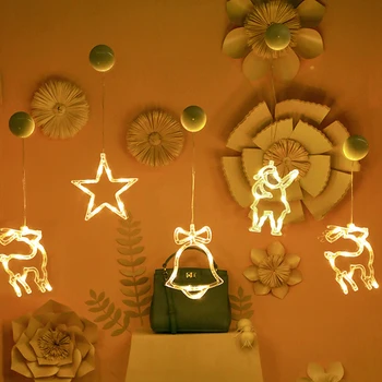 Ziemassvētku Zvaniņu Sniegavīrs Zvaigžņu Gaismas Svētku Logu Dekors LED Sūcējs Gaismas Akumulatora enerģiju Ziemassvētku Vainags Mājas Dekori Bell