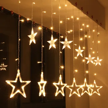 Zvaigzne Aizkaru Vainags uz Loga String Gaismas Pasaku Gaismas Kāzu Jaunā Gada, Ziemassvētku Rotājumi Mājās Guļamistabā Logu