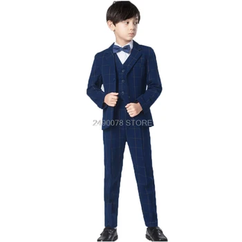Zēnu Uzvalku Kāzām, Bērniem Enfant Garçon Mariage Tērps Bērniem Oficiālu Jaka, bikses, Vestes Kaklasaites 4gab Uzvalku, Kleitu Apģērba Komplekts