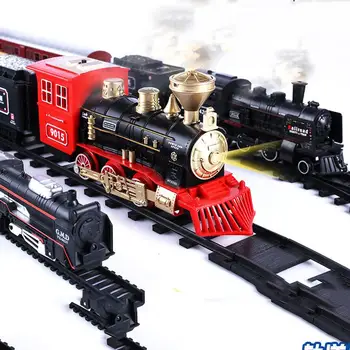 1:43 Mēroga Die Casting Dūmu Simulācijas Elektrisko Vilcienu Rotaļlietas Sliedēm Dinamisku Tvaika Vilciena Modeli Dzelzceļa Komplekts Auto Ķēdes Bērniem Rotaļlietas
