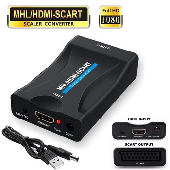 1080P HDMI, SCART Video, Audio Converter SCART uz HDMI AV Signāla Adapteris Upscale Pārveidotāja Adapteris HD TV DVD 30