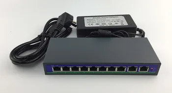 10Port 48V 8 PoE Inžektors Power Over Ethernet Slēdzis IP Kameras 120W IEEE802.3af/pie 1,2+/3,6- ar Strāvas Adapteri