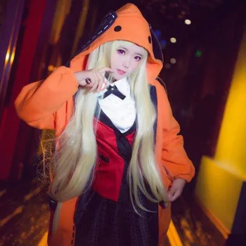 10pcs/set Kakegurui Cosplay Halloween Kostīmu Yomoduki Runā Piespiedu Spēlētājs Luna Sievietes Pilns Uzvalks Parūka Kapuci Mētelis JK Formas tērpu