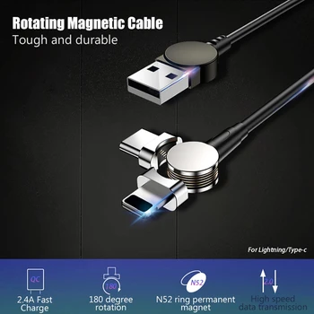 180 Grādu Bezmaksas Rotācijas Magnētisko Kabeļu 2.4. Ātrās Uzlādes Sinhronizācijas Datu Pārraides IPhone Samsung Xiaomi Magnēts Uzlādes Kabeļi