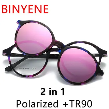 2 in 1Round Polarizētās Saulesbrilles Sievietēm Sieviešu Auto Vadītāja Spogulis Brilles Pārredzamu Retro Apaļas Brilles Rāmis UV400 TR90