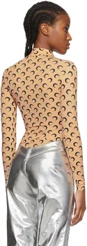 20 gada Rudenī Sieviešu Klasisko Moderns Zīmola Luxry Dizaina Mēness Drukāt Zemāko Krekls augstu uzrullētu apkakli Stāv Apkakle Slim garām Piedurknēm T-krekls M2