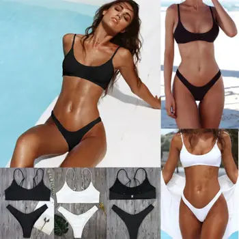 2018 Jaunas Sievietes sexy Bikini Komplekts Pārsējs Push Up Peldkostīms Polsterēta Peldkostīmi vienkrāsainu peldkostīms ar augstu vidukli, Beachwear biquini