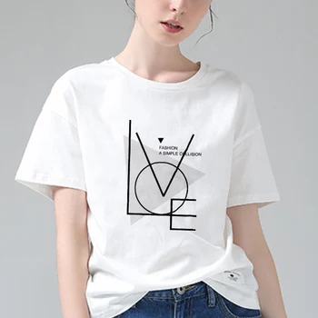 2019 JAUNO Vasaras tshirt mīlestības vēstuli Iespiests t krekls Sievietēm Harajuku Sieviete Top Tee plāna sadaļu, O-veida kakla T-krekli, apģērbu Hipster