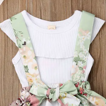 2019 Jauns Zīdainis, Bērns, Meitene Princese Apģērbu bez Piedurknēm, Baltas Ribas T-krekls Ziedu Loku Zeķu Svārki 2GAB Vasaras Apģērbu Komplekts