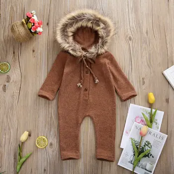 2019 Jaunākās Karstā Jaundzimušā Bērna Baby Meitene Zēns Toddler Ziemas Drēbes Kapuci Romper Jumpsuit Silts Apģērbs