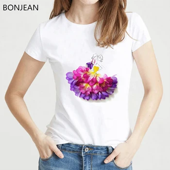 2019. gada vasaras jaunā Modes ilustrācijas t krekls sievietēm modē ziedi tshirt diezgan sieviešu t-krekls jaunums t-veida Topi apģērbi