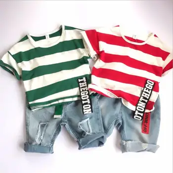2GAB Toddler Bērniem, Baby Boy Vasaras Apģērbu Īsām piedurknēm svītrains T-krekls + džinsa bikses Karstā Elsas Tērpi Ikdienas Apģērbu Komplekts