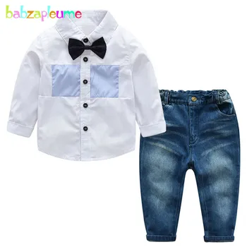 2Piece Pavasara Bērnu apģērbi Bērnu Apģērbu Modes Džentlmenis Krekls ar garām Piedurknēm+Džinsi Bērniem Kostīmu Toddler Zēnu Apģērba Komplekts BC1614