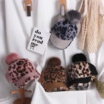 3-6Y Jauki Modes Zīdaiņu Meitenēm Cepures Leopards Drukāt Bumbu Berete Beanies Cepures Apģērbs Rudenī, Ziemā Silts Berete