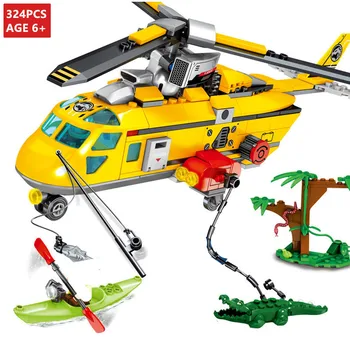 324Pcs Pilsētas Glābšanas Komanda Džungļu Helikopteru Laivu Celtniecības Bloki Komplekti Brinquedos Radītājs Ķieģeļi Izglītojošas Rotaļlietas Bērniem