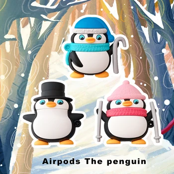 3D Pingvīns Cute Karikatūra Par Apple AirPods 1 2 3 Pro Uzlādes Mīksta Silikona Vāciņu Bezvadu Bluetooth Austiņas Gadījumā