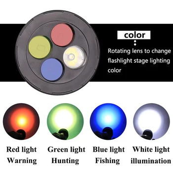 4 Krāsas LED Lukturīti ar Augstu Kvalitāti, Usb Uzlādējams Lāpu 18650 Akumulatoru Alumīnija Sakausējuma Laternu, Makšķerēšana / Medības Gaismas