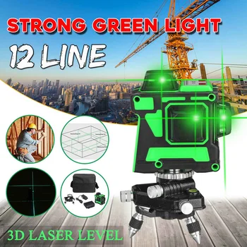 4D 12 Līnijām, Lāzera Līmeni Zaļā Gaisma, LED Displejs, Auto Self Leveling 360° Rotācijas Pasākums Horizontāli, Vertikāli Pāri Tālvadības pults