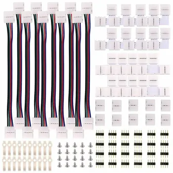 5050 4-Pin RGB LED Strip Gaismas Savienotāju Komplekts ar T/L-Formas metāla Sloksnes, Džemperi Sloksnes Klipus vada Savienojums Termināļa Salaist LED Lentes