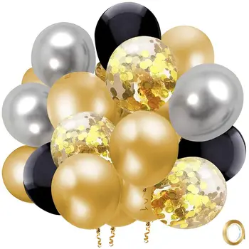 50gab Melnā Zelta Konfeti Baloni Balta Lateksa Puse Balona Komplekts Lentes Absolvēšanas, Kāzu, Dzimšanas dienu, Bērnu Dušas Apdare