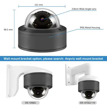 5MP Black POE Dome IP Kamera Outdoor Drošības 2.8 mm Fiksēta Platleņķa Objektīvs Iebūvēts Mikrofons H. 265 IS 30m Tīkla Cam ONVIF P2P Skats