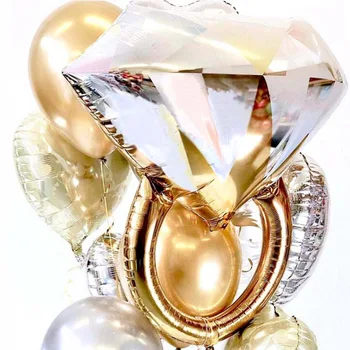 5gab Ziedu Kūka Baloni Rose gold Diamond ring Hēlija Balons Sirds Formā Mīlestība Globos Kāzas, Dzimšanas dienas svinības Apdare Duša