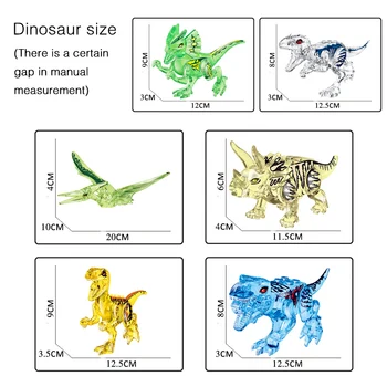 6Pcs/Set Jurassic Kristāla Dinozauru Celtniecības Bloki Pterosaurs Triceratops Tyrannosaurus Dino Skaitļi DIY Sapulcējušies Bērnu Rotaļlietas