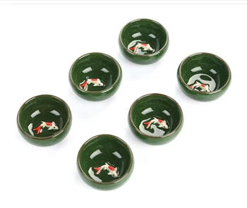 6pcs Keramikas 3D Zelta Zivis, Ķīnas tējas tase kopums,Crackle Glazūru Ceļojumu Tējas Bļodā Ķīnas Porcelāna Teacup Komplekti Kung Fu Tēju Komplekts