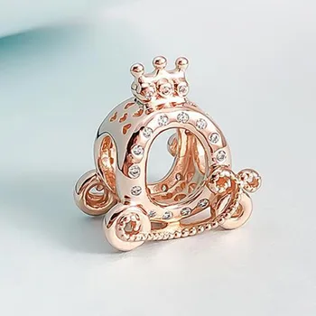 925 Sterling Silver Rose Gold Mirdzošu Kroni Ķirbju Pārvadāšana Krelles Fit Pandora Sievietes Aproce & Kaklarota Diy Rotaslietas