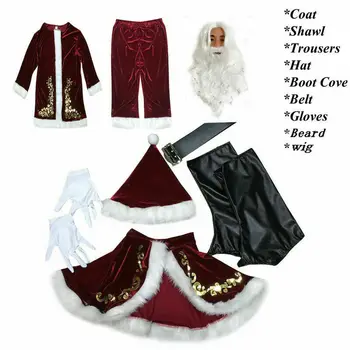 9Pcs Samta Deluxe Santa Claus Cosplay Tērpu Ziemassvētku Kostīms Pieaugušo Masku Pilns Komplekts Cosplay Ziemassvētku Komplekti