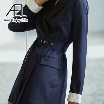 AEL Žakete Sieviešu Žaketes Tērps Ar Jostu divrindu Elegants Ikdienas Pavasara Mētelis Raibs Streetwear