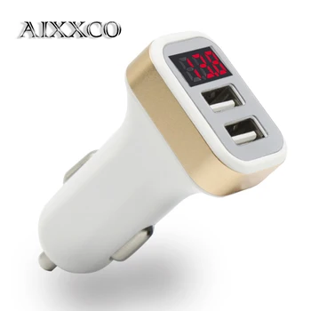 AIXXCO USB Automašīnas Lādētājs 5V 2.1 A Ar LED Displeju Universālā Dual usb auto lādētāju Xiaomi Samsung S8 iPhone X 8 Plus Planšetdatoru