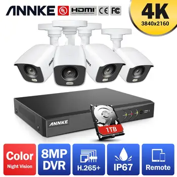 ANNKE 4K Ultra HD 8CH DVR Komplekts H. 265+ CCTV Kameras Drošības Sistēmas 4GAB 8MP IS Āra Nakts Redzamības Video Novērošanas Kameru Komplekti