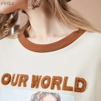ARTKA 2019. gada Rudenī Jaunā Sieviešu Krekls O-veida Kakla Džemperis Ikdienas Krekli Modes Drukāt Vilnas Piedurknēm Sieviešu Krekls VA10986Q