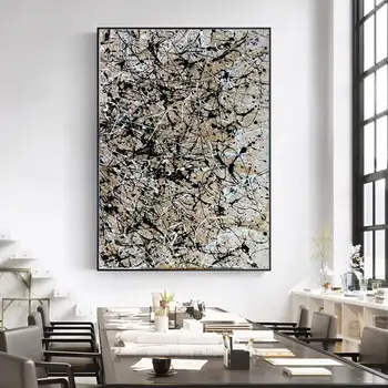 Abstraktās Glezniecības Sienu Mākslas Audekls Mākslas Pilienu Mākslas tirkīza Bēša Krāsošana īpaši liels un krāsains abstraktās glezniecības Mājas Dekoru