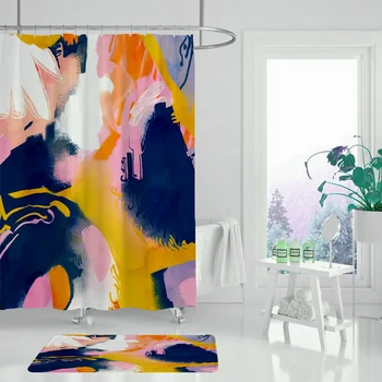 Akvarelis abstrakti augu dušas aizkars ūdensizturīgu poliestera audumu, vannas istabas durvis mat dušas aizkars