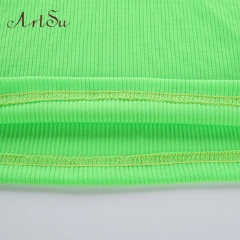 ArtSu Rudens Neona Zaļā Sieviešu T krekls ar garām Piedurknēm augstu uzrullētu apkakli Labākajiem Draugiem T krekls Sieviete Gadījuma Tee Streetwear ASTS21075