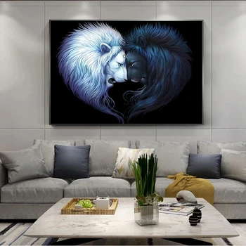 Audekla Apgleznošana Sienu Mākslas Baltā Melnā Lauvas Sirdi Anotācija Plakāti un Izdrukas Par dzīvojamo Istabu Mājas Apdare Bezrāmju