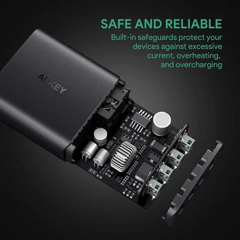 Aukey Salokāms MUMS Plug 4 Porti USB Sienas Lādētājs ar QC 3.0 Ātri Maksa Par i-Phone11 Pro Max/ Note8 S8 i-Pad