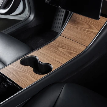 Auto Interjera protrctive plāksteris Tesla Model 3/Modelis Y 2017-2020 koka tekstūru centrālā vadības paneļa vāku